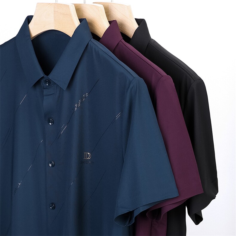 爸爸夏装短袖衬衫2023新款男士衬衣中年人上衣薄款夏季中老年男装，男装衬衫，电商B212（原钱塘6029）