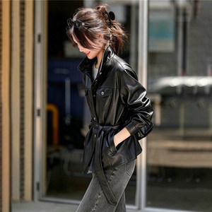 翻领短款皮夹克女宽松复古气质百搭秋冬外套女2026秋季PU图片