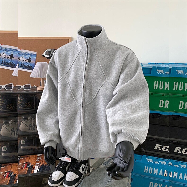 抖音得物高品质秋冬美式高街重磅结构辑明线立领卫衣夹克外套W108，男装夹克，电商A486