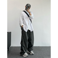 1506/Q22600/P46细条纹衬衫宽松廓形刺绣学院长袖防晒休闲衬衣，男装防晒衣，星座1506