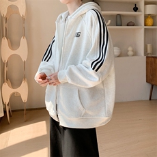 内景秋冬ins韩版条纹连帽卫衣男宽松开衫外套WY00759/P55加绒P65，女装短外套，电商B316
