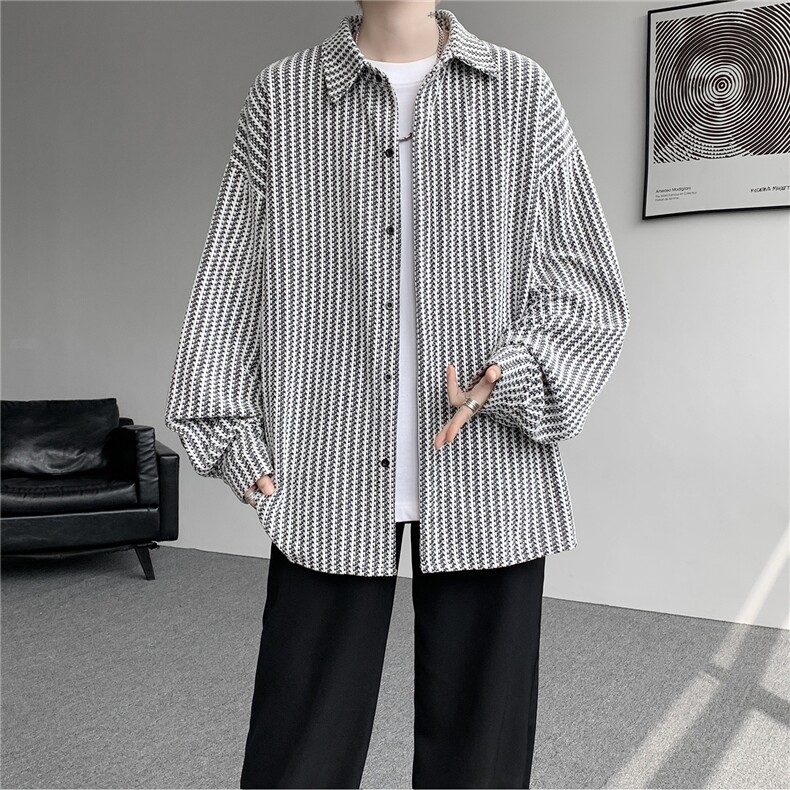 8XL-M鱼骨纹小香风衬衫男生春秋衬衣宽松慵懒垂感外套CS29009P45,男装衬衫,电商B312
