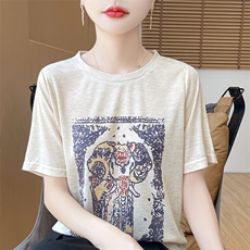 圆领夏季新款短袖宽松百搭T恤背心上衣小众别致气质上衣，女装T恤，绒宛羊绒