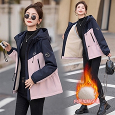 加绒外套女2025秋冬新款巨好看的韩系休闲百搭短款宽松撞色冲锋衣，女装棉衣/棉服，以桐