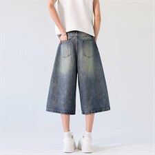 美式复古高腰宽松阔腿裤百搭垂感直筒七分裤牛仔裤K7013TP50，男装牛仔裤，电商D325