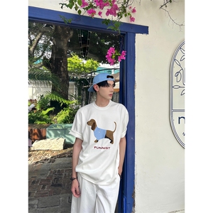 网图有货夏季空气层亲肤感腊肠狗毛巾绣短袖宽松T恤男女A504-P35