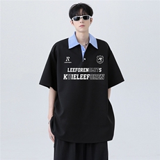 韩系潮男衬衫领美式复古假两件OLO衫短袖宽松T恤上衣T354-P48，男装Polo衫，电商C307