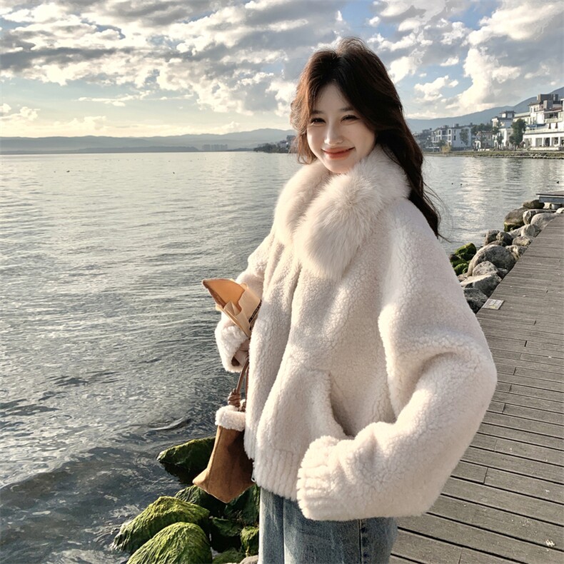 现货！羊羔毛拼接大毛领外套B208-9100-P205K318,女装大码女装,浙宝208