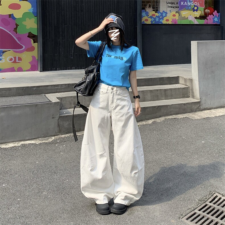 美式高街vibe牛仔裤女夏季新款韩版宽松百搭弯刀阔腿裤YD9001-P65,男装牛仔裤,星座509