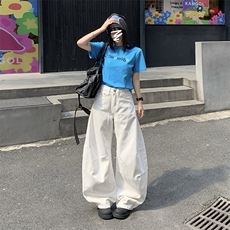 美式高街vibe牛仔裤女夏季新款韩版宽松百搭弯刀阔腿裤YD9001-P65，男装牛仔裤，星座509