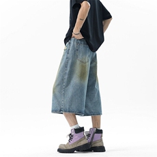 2025款复古做旧脏洗感牛仔裤废土风宽松直筒七分休闲裤YD704-P55，男装牛仔裤，星座509