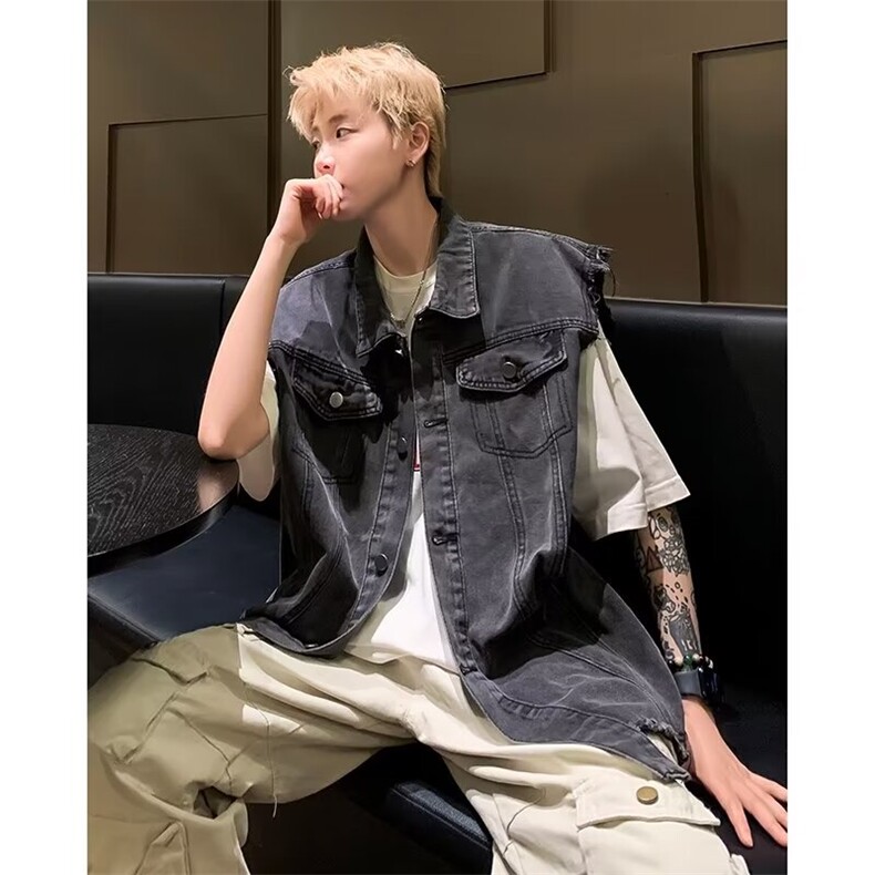 牛仔马甲男士韩版潮流高街帅百搭2024秋冬季ins无袖外套W5864-P53，男装背心/马甲，星座412-3