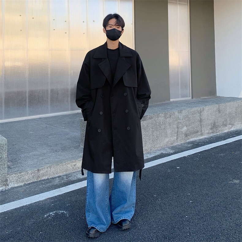 2026春款韩风宽松中长款双排扣风衣简约纯色外套F2525P108,男装风衣,星座309（原A406）
