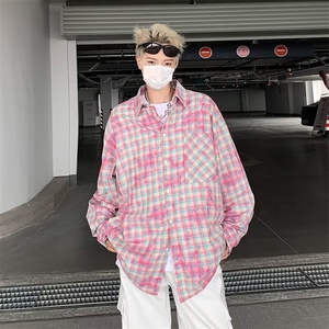 格子衬衫男女同款ins潮牌宽松痞帅长袖格纹衬衣帅气防晒HJ05/P45图片