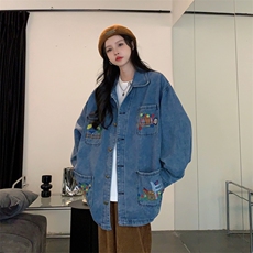 D318-P85美式复古花朵刺绣设计小众牛仔外套男女夹克上衣，男装工装外套，星座911