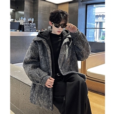冬季加棉加厚阿尔巴卡呢子带帽宽松中性港风男女外套M897-P138，女装短外套，电商A170