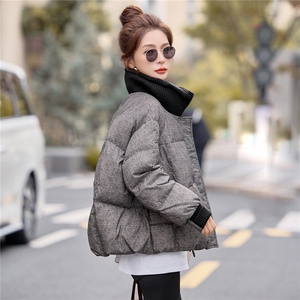 格纹短款立领白鸭绒羽绒服女加厚保暖2025冬新款图片