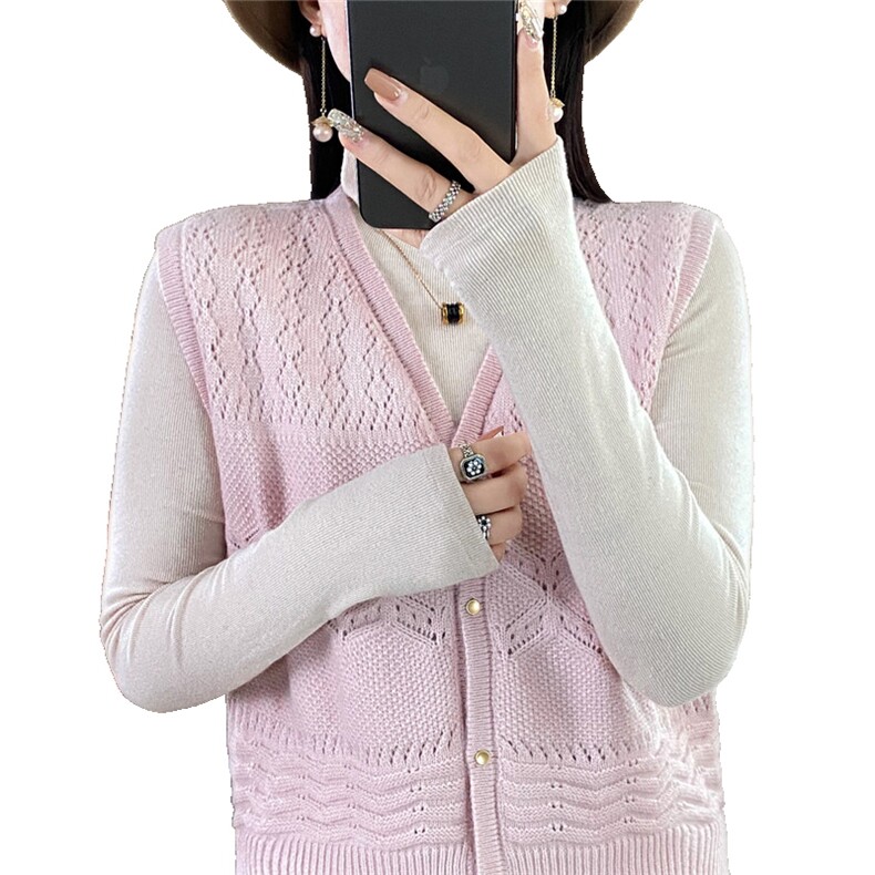 时尚女装V领无袖针织背心优雅百搭仿羊毛马甲外套,女装马甲,暖姿羊绒