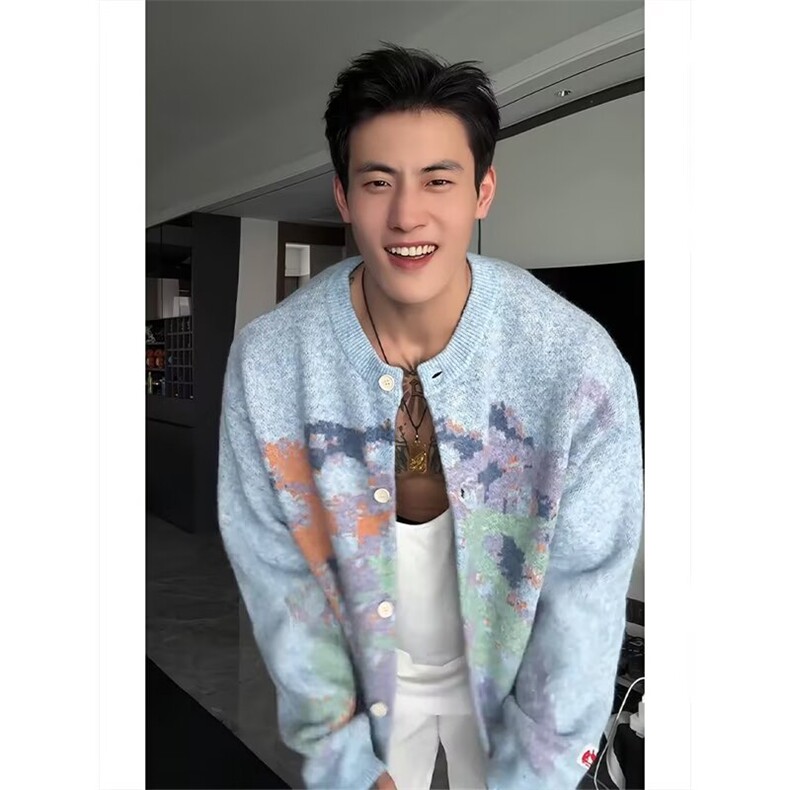 秋季新款男女情侣毛衣美式复古趣味涂鸦针织开衫MH159-P100,男装针织衫/毛衣,星座208-5