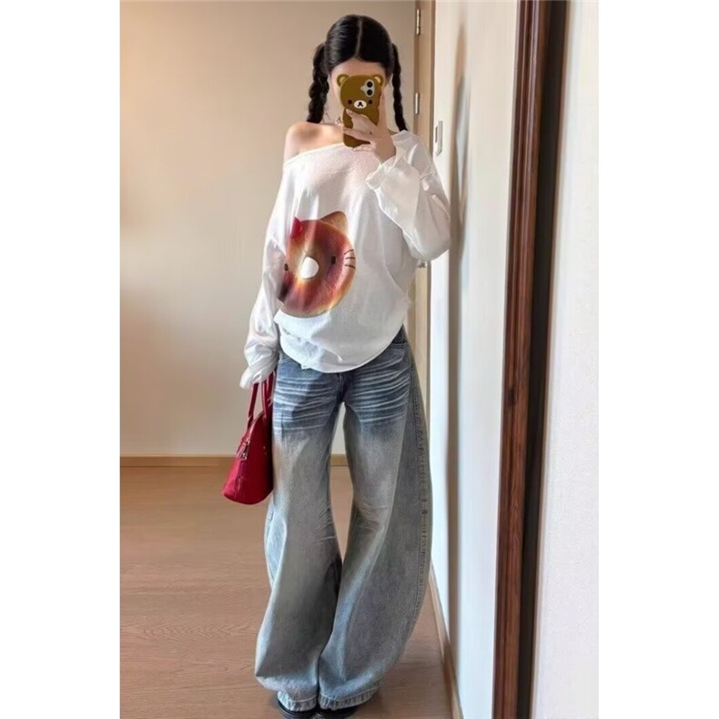 美式复古直筒牛仔裤春季绣花垂感休闲阔腿拖地裤子NZ6643,男装牛仔裤,星座516A