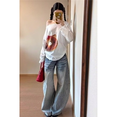 美式复古直筒牛仔裤春季绣花垂感休闲阔腿拖地裤子NZ6643，男装牛仔裤，星座516A