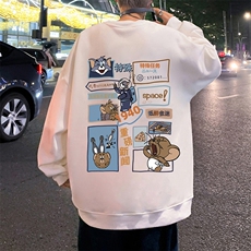 W391P35加绒45笑脸卫衣秋冬新款打底衫宽松套头圆领无帽上衣服t，男装T恤，星座304A-1