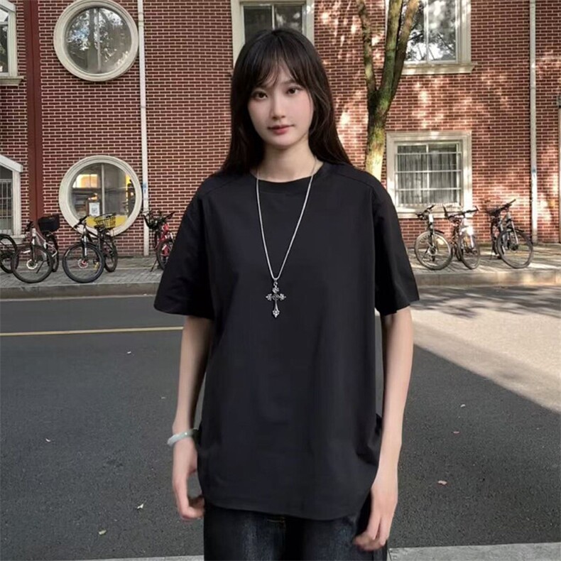 cleanfit黑色正肩t恤男款夏季美式重磅短袖小领口纯棉内搭半截袖,男装T恤,电商A063
