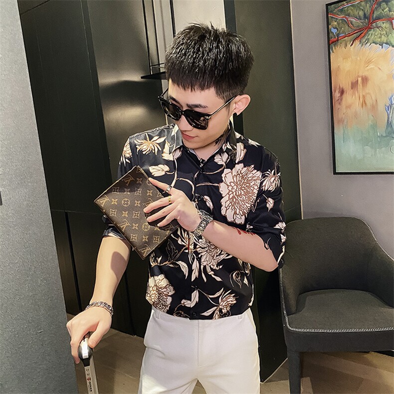 312A-103-P55新款社会小伙中袖衬衫韩版潮流男士五分袖衬衣B,男装T恤,星座312A-5