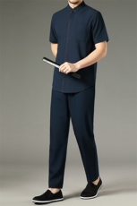 唐装男短袖2023新款套装中老年爸爸夏装风老人衣服男，男装民族服装，电商B212（原钱塘6029）