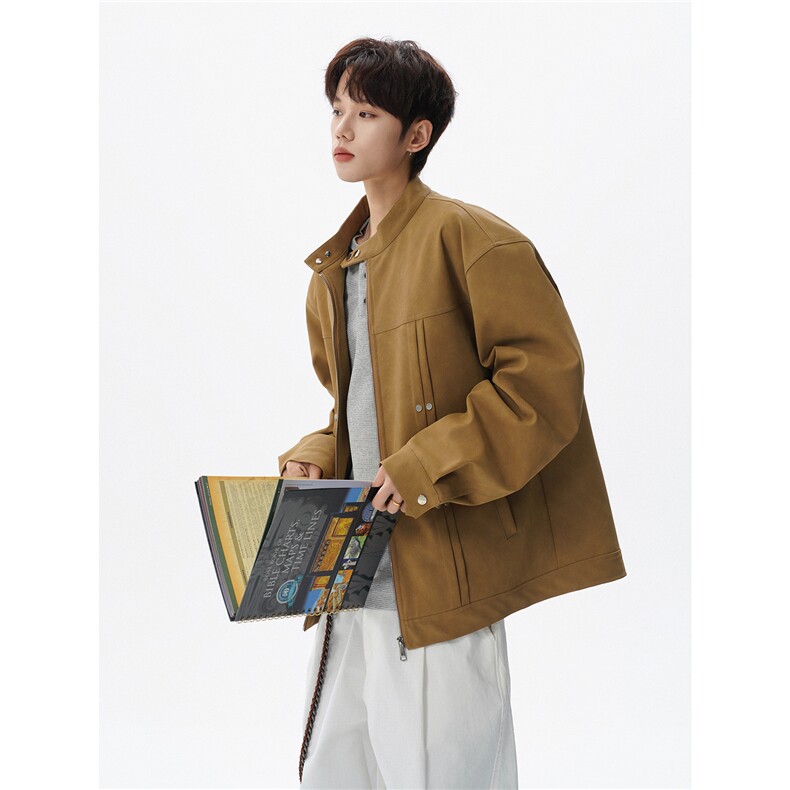 铆钉风琴折街头美式潮牌立领夹克情侣宽松百搭外套W375TP85控148，男装夹克，电商A170