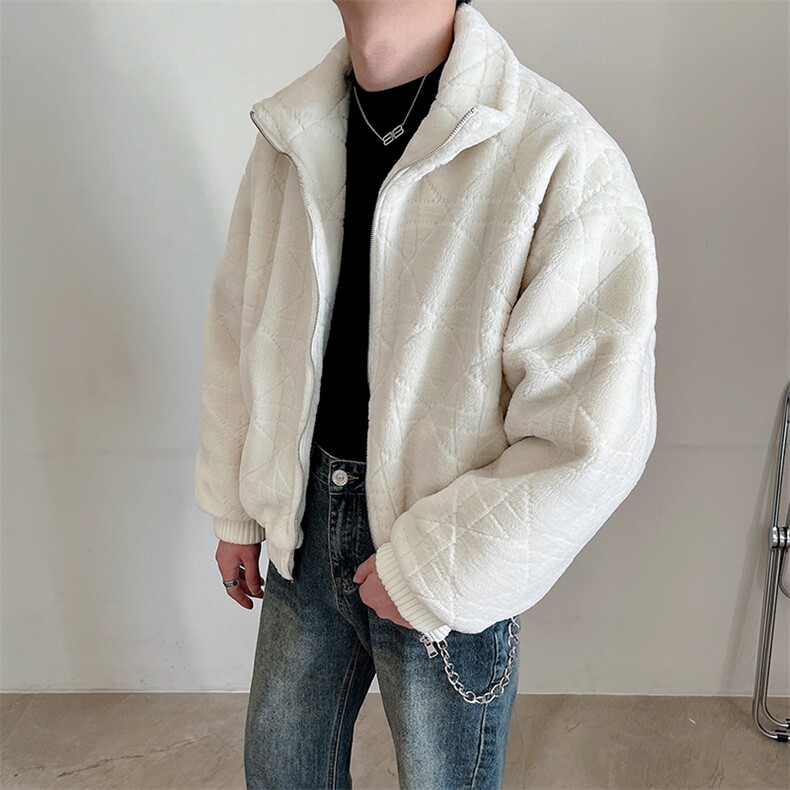 冬季高级立领宽松加绒加厚保暖羊羔毛夹克男毛毛貂绒外套M126P165,男装夹克,电商B267