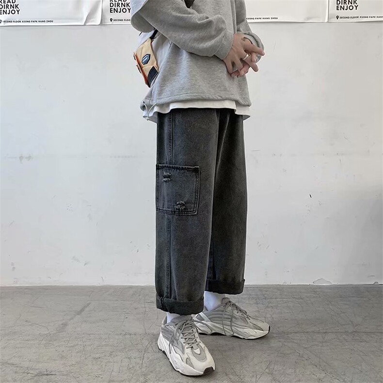 现货主推春夏季宽松直筒港风中性百搭阔腿九分男牛仔裤NZ401-P35,男装牛仔裤,星座410-7