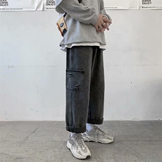 现货主推春夏季宽松直筒港风中性百搭阔腿九分男牛仔裤NZ401-P35，男装牛仔裤，星座410-7