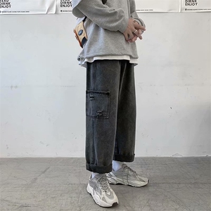 现货主推春夏季宽松直筒港风中性百搭阔腿九分男牛仔裤NZ401-P35图片