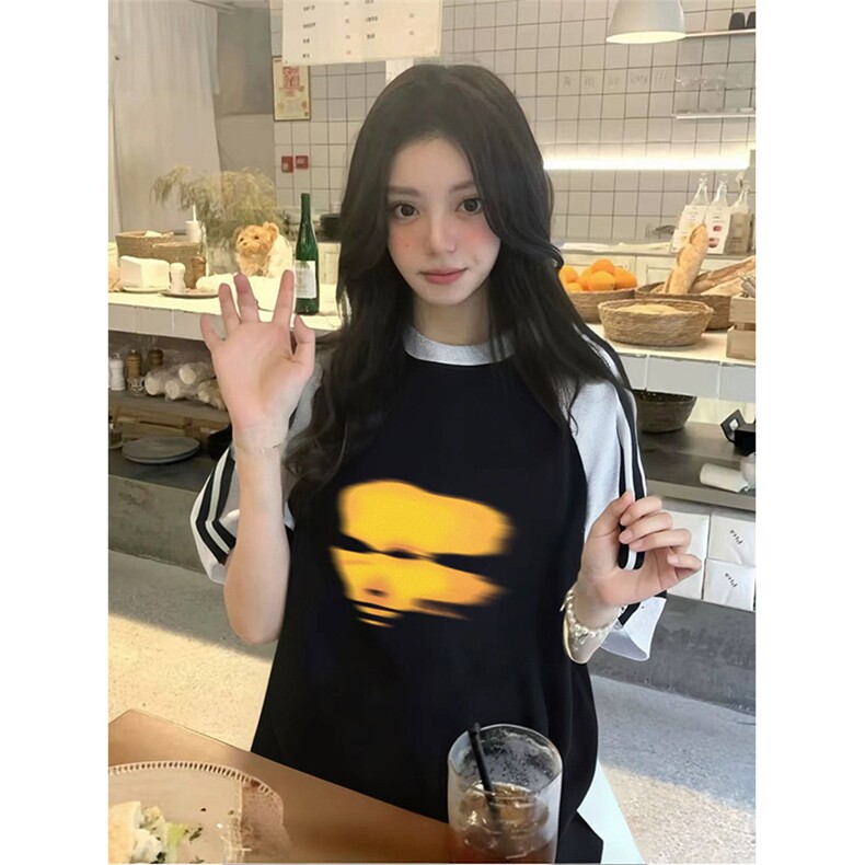 抖音得物品质二开240克宽松纯棉美式潮牌插肩三杠织带短袖T恤,男装T恤,电商A486