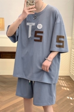 夏上新青少年毛巾绣时尚半袖套装运动短裤T恤男女6635-P60控价88，男装T恤，电商A441-1