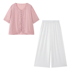 新中式国风套装女2025夏新款巨好看的高级感大方得体阔腿裤两件套，女装套装/套裙，魅影