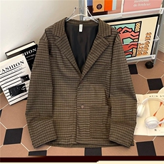 春秋格子西服外套男士韩版潮流宽松百搭帅气上衣1800P58，男装西服，星座410-2