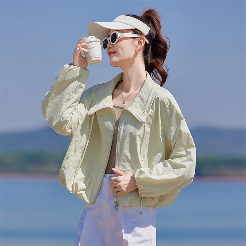 清新绿色防晒衣女款夏季2025新款韩版宽松休闲轻薄透气防晒服外套,女装短外套,靓衣阁