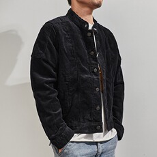 复古机车短款夹克男欧美水洗扣领立领灯芯绒拼接外套HH2628P52，男装夹克，星座1013-5