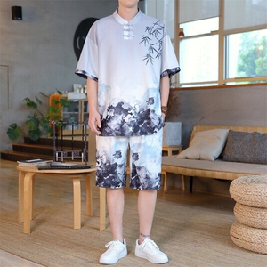 风唐装两件套男装复古盘扣上衣新中式套装