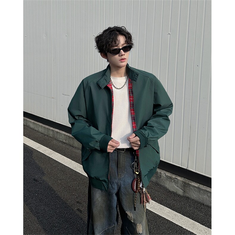 8XL-M美式复古棒球服外套男特大码潮牌双拉链立领夹克衫JK005P85,男装夹克,电商B312