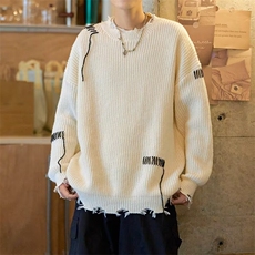 时尚不规则毛边下摆破洞毛衣男女简约秋冬季套头针织毛衫Y529，男装针织衫/毛衣，星座1116A-1（原606A）