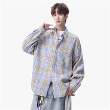 衬衫男春季新款港风宽松磨毛大码格子长袖衬衣CS606-特P28，男装衬衫，星座214-3
