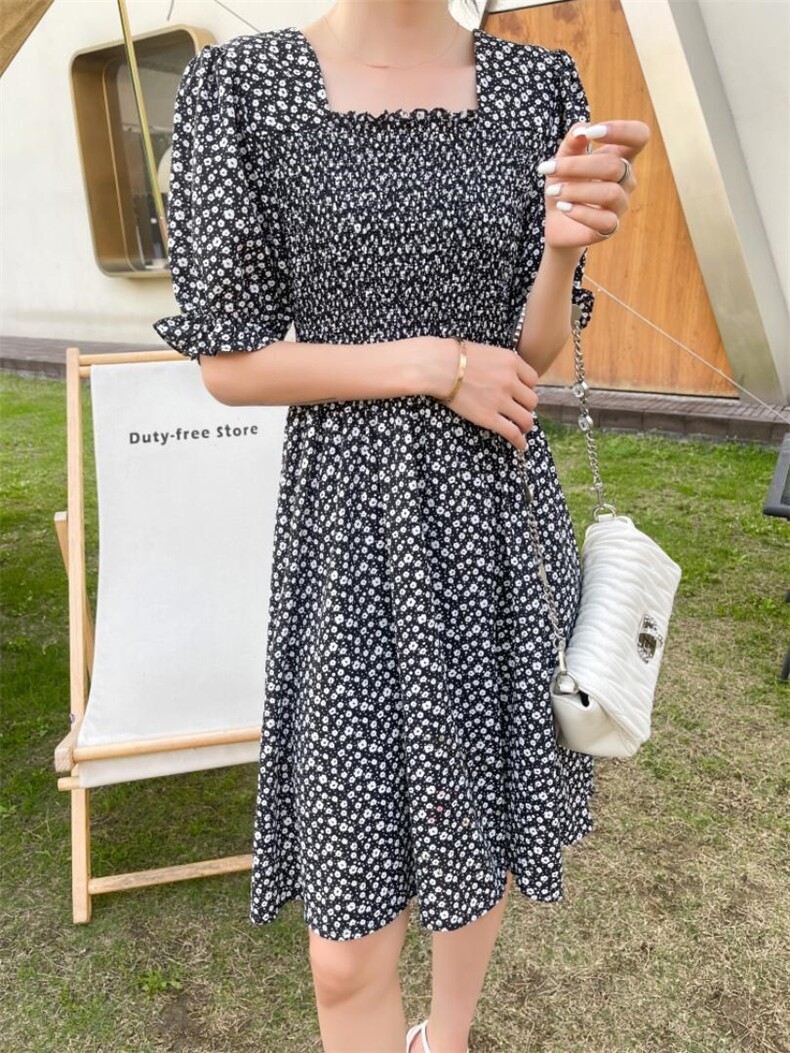 小碎花中长连衣裙，女装连衣裙，百变诱惑(6F)