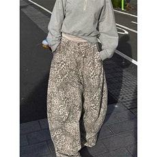 美式辣妹复古豹纹印花低腰牛仔裤女2025春款设计感宽松阔腿长裤潮，男装牛仔裤，星座506A