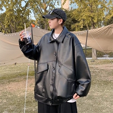复古青年软皮衣男宽松韩版翻领机车服潮牌飞行员皮夹克LW27P70，男装夹克，星座1116-2