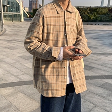 2025秋装新款时尚印花男士格子长袖衬衫休闲衬衣C990-特P35，男装衬衫，电商A006