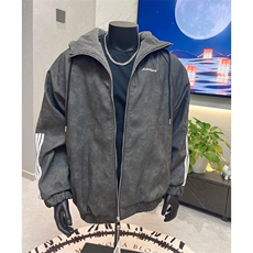 美拉德三条杠pu皮棉衣男冬季加绒加厚羊羔绒棉服美式潮牌连帽外套，男装棉衣，星座1213