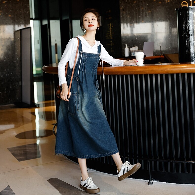欧洲站高级牛仔裙连衣裙2025春新款减龄休闲宽松背带裙长裙女,女装连衣裙,秋水欣儿